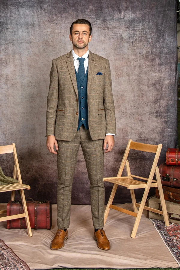 3-teiliges Herrenkostüm - Marc Darcy Ted Tan Mix Dion Blau