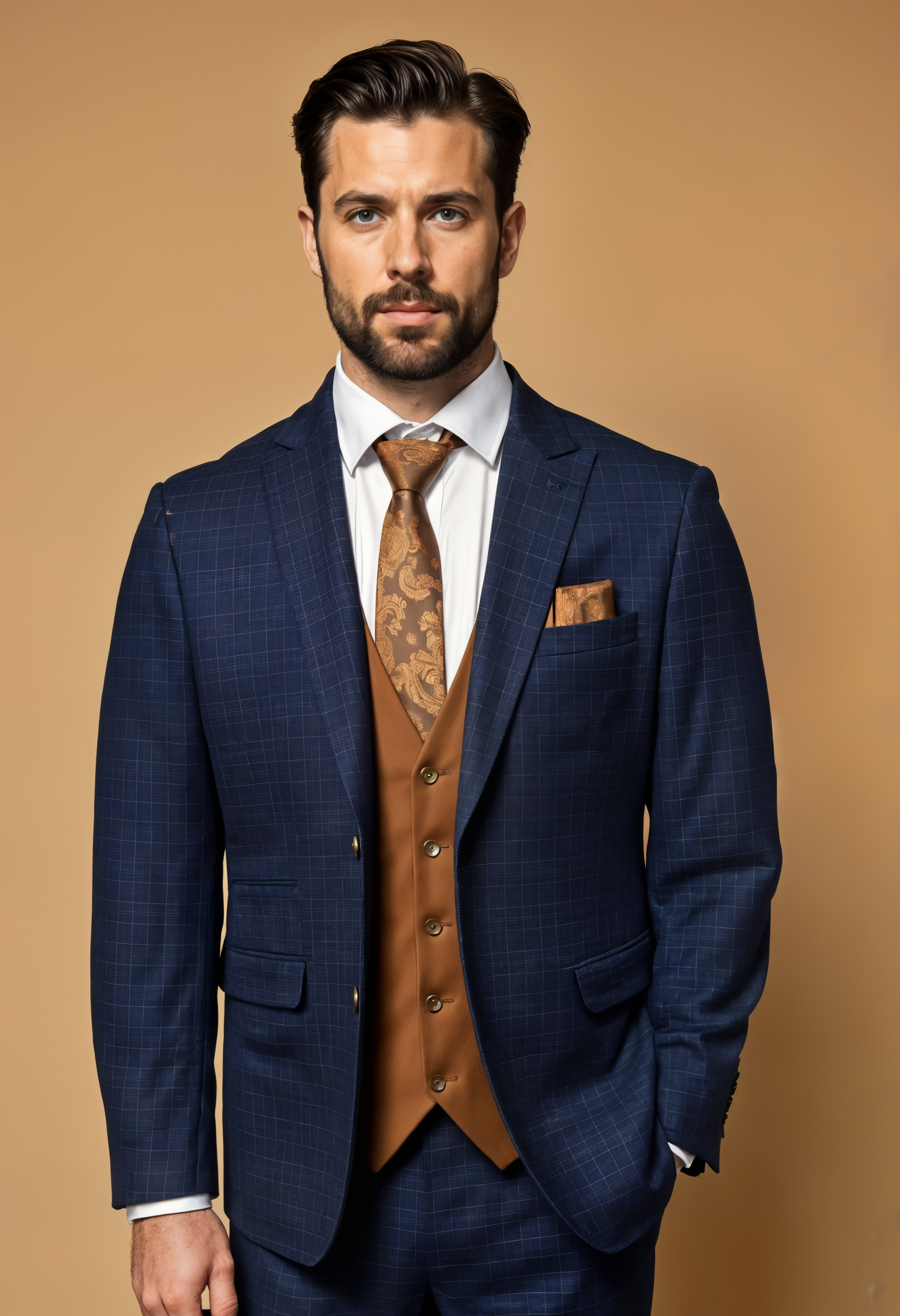 CASTLESON Phantom – Dreiteiliger Herrenanzug Navy/Tan Mix &