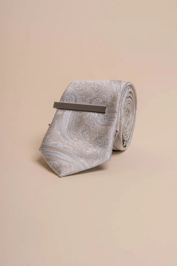 Cavani - Hellgraues Paisley Krawattenset - stropdas
