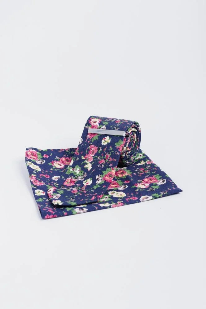Cavani - Navyblau Blumen Krawatte - gentleman set