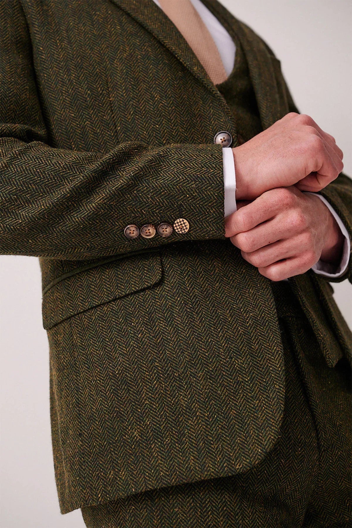 3-teiliger Herrenanzug Tweed Dean Olive – Marc Darcy
