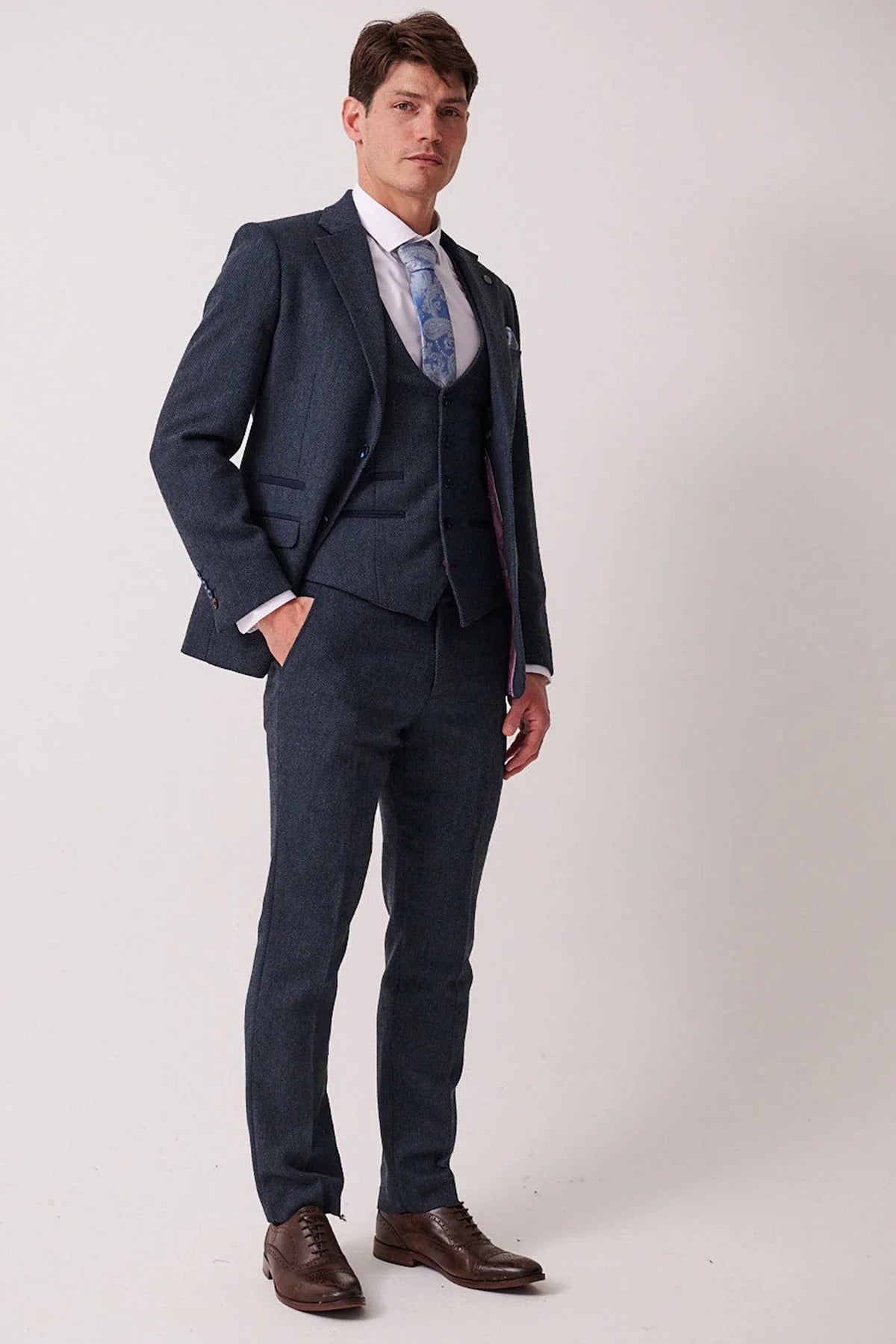 3-Teilig Herren Anzug Tweed Dean Blue - Marc Darcy