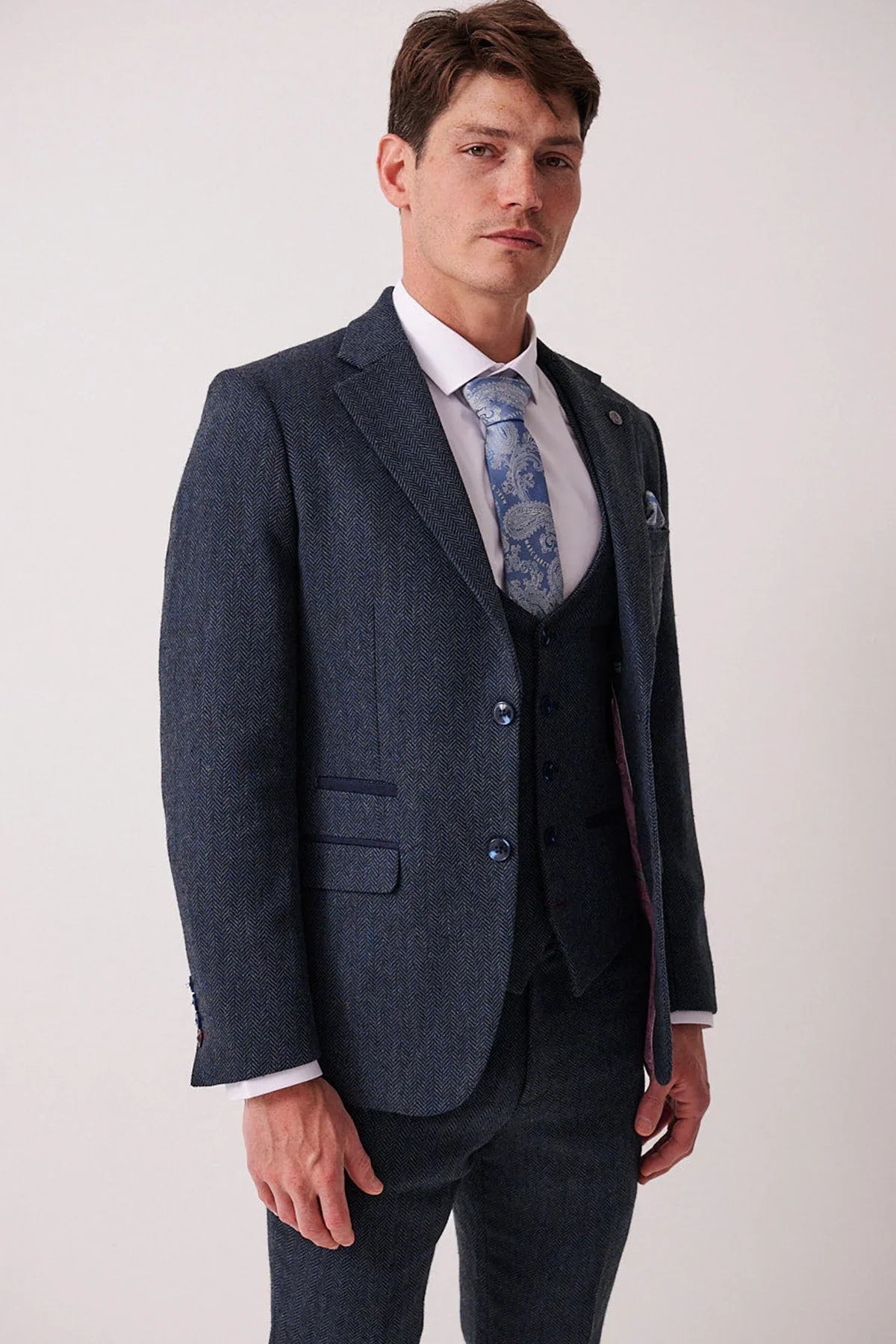 3-Teilig Herren Anzug Tweed Dean Blue - Marc Darcy