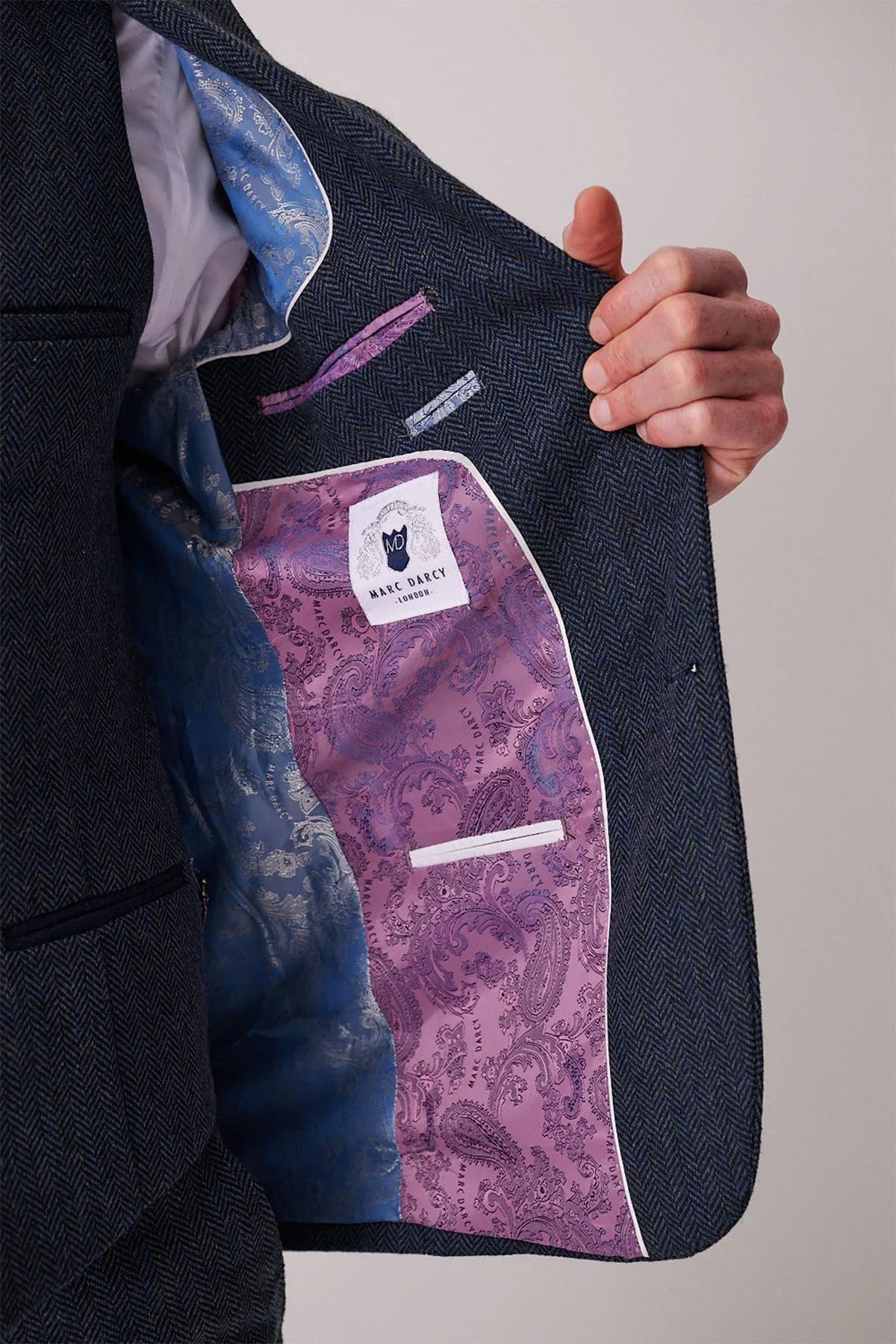3-Teilig Herren Anzug Tweed Dean Blue - Marc Darcy