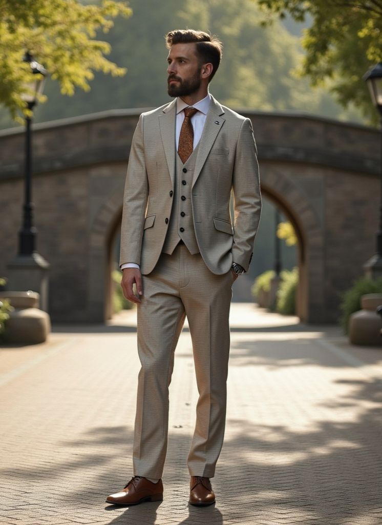 3-teiliges Herrenkostüm - Cavani Hampton Beige - driedelig