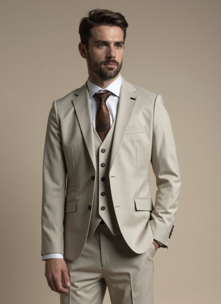3-teiliges Herrenkostüm - Cavani Hampton Beige - driedelig
