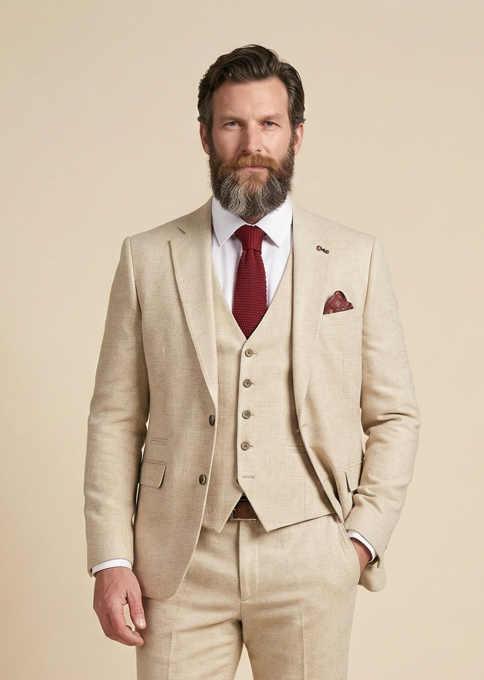 3-teiliges Herrenkostüm - Cavani Hampton Beige - driedelig