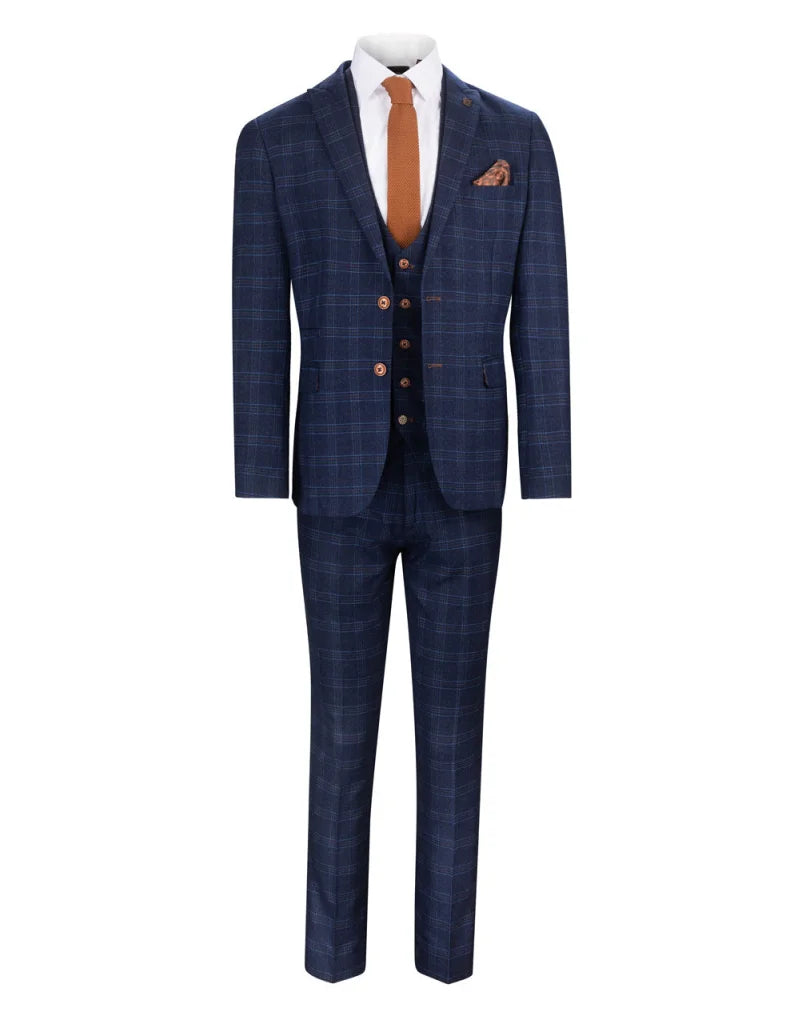 Blauer Anzug mit Karo - Chigwell Tweed Suit - driedelig pak