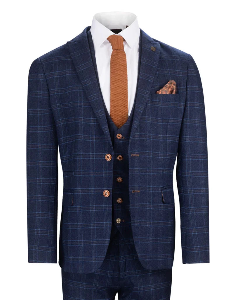 Blauer Anzug mit Karo - Chigwell Tweed Suit - driedelig pak