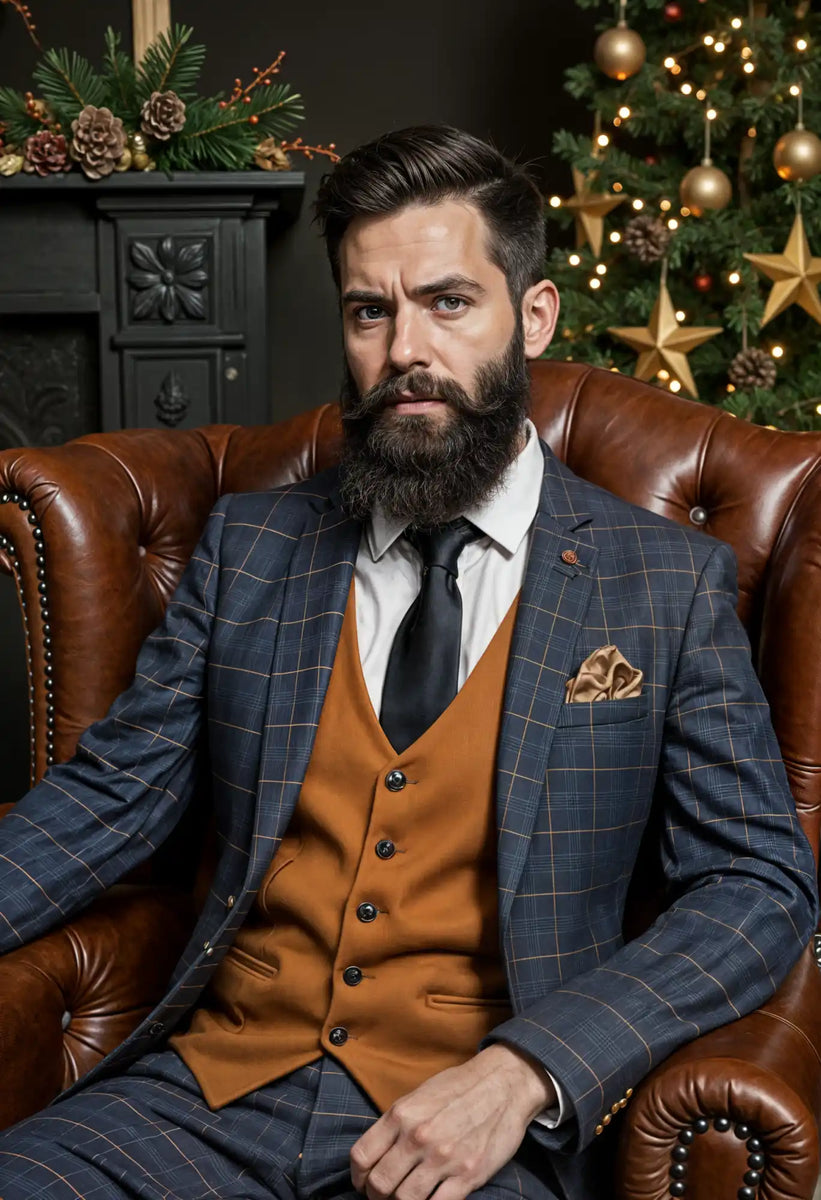 Brauner Ledersessel im Chesterfield-Stil mit aufwendigem Messing-Nägelbesatz und dunklem Holzrahmen