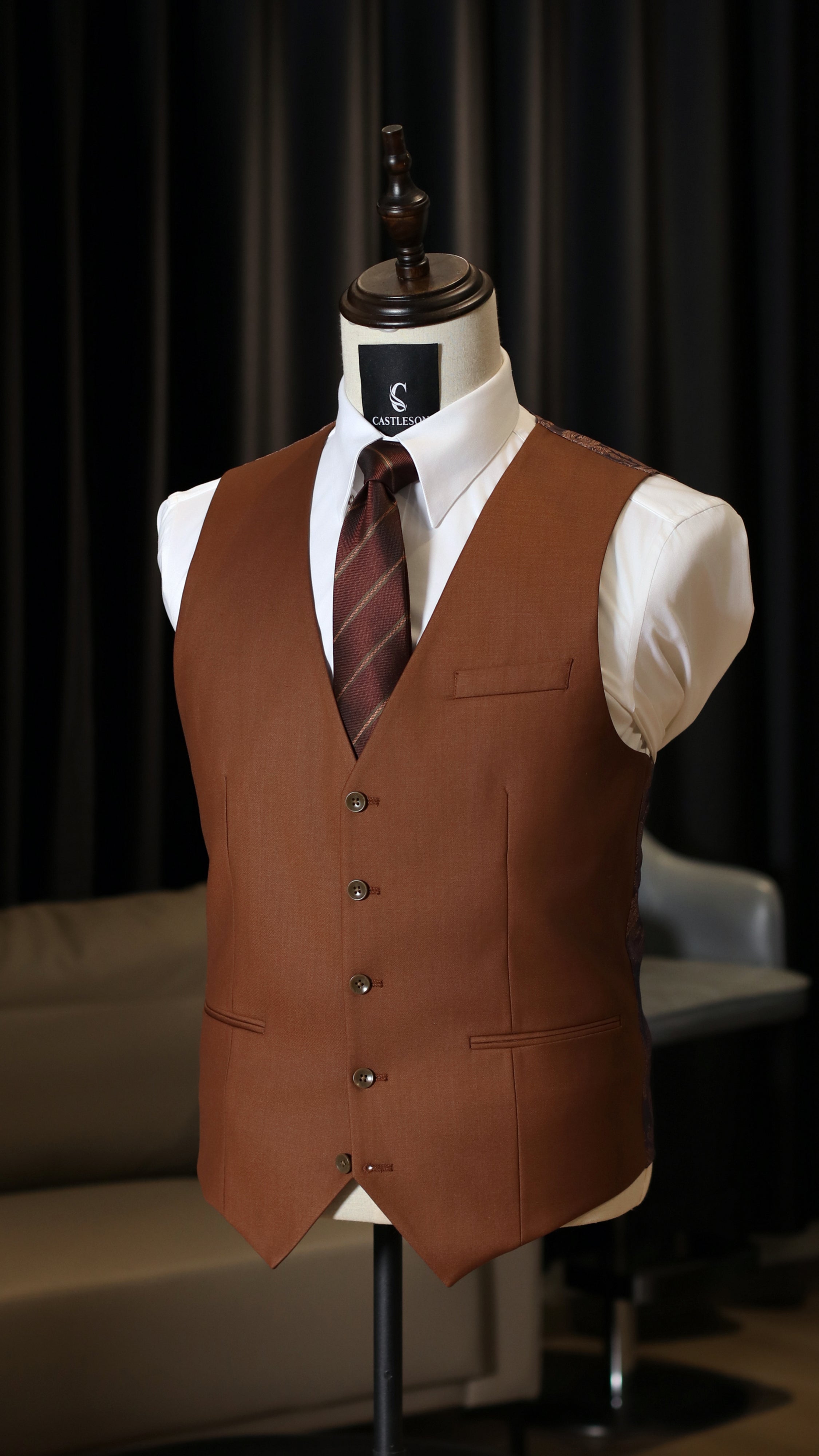 CASTLESON Admiral – Dreiteiliger Herrenanzug Karo Navy/Tan