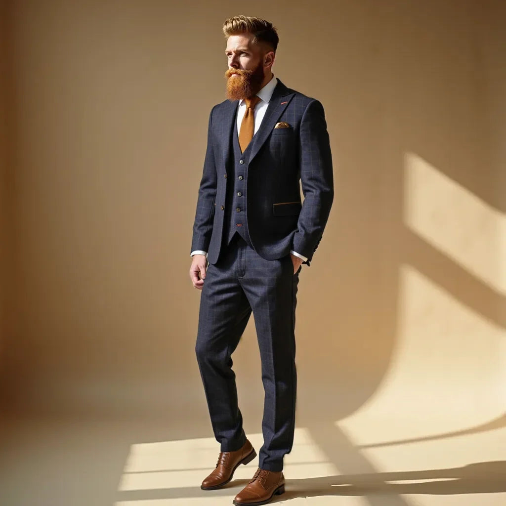 TAVERNY Admiral - Herrenanzug Marineblauer Check