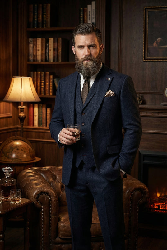 CASTLESON Chief - Herrenanzug marineblauer Tweed