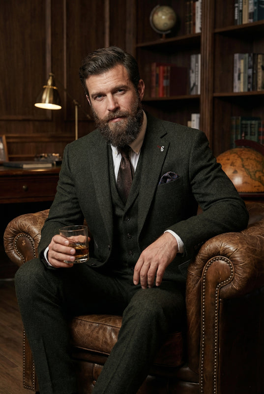 CASTLESON Chief - Herrenanzug Olive Tweed - driedelig pak