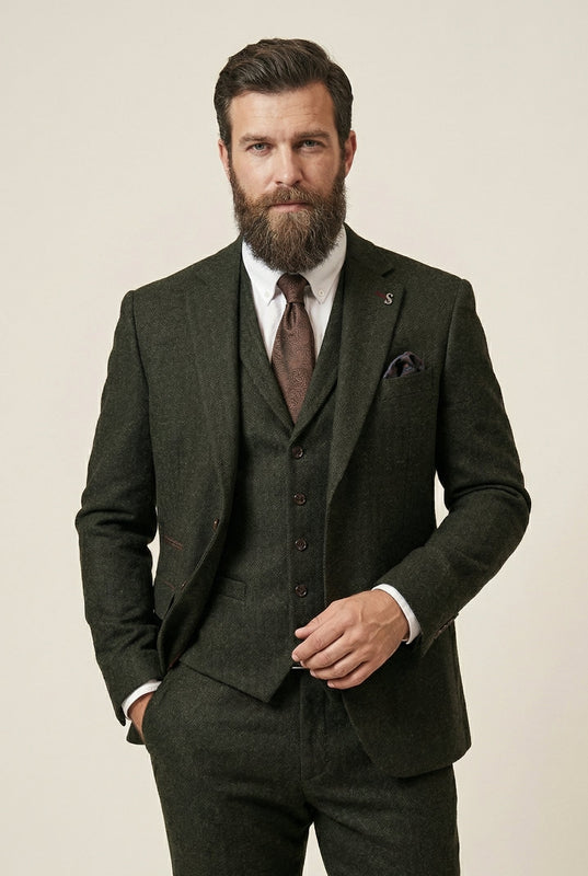 CASTLESON Chief - Herrenanzug Olive Tweed - driedelig pak