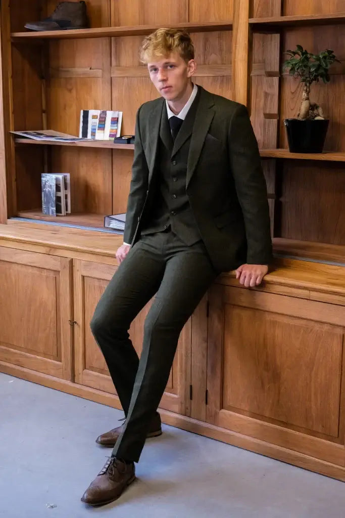 TAVERNY - Pantalon Olive Tweed