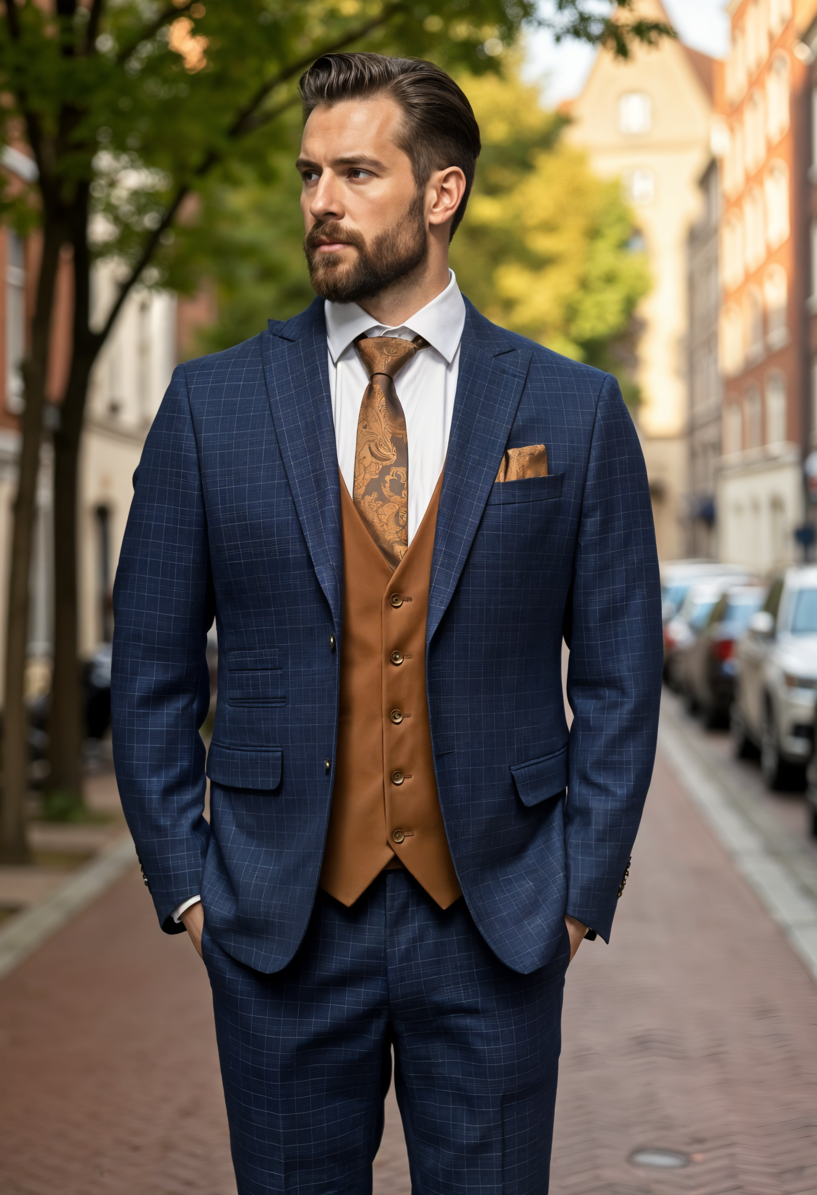 CASTLESON Phantom – Dreiteiliger Herrenanzug Navy/Tan Mix &