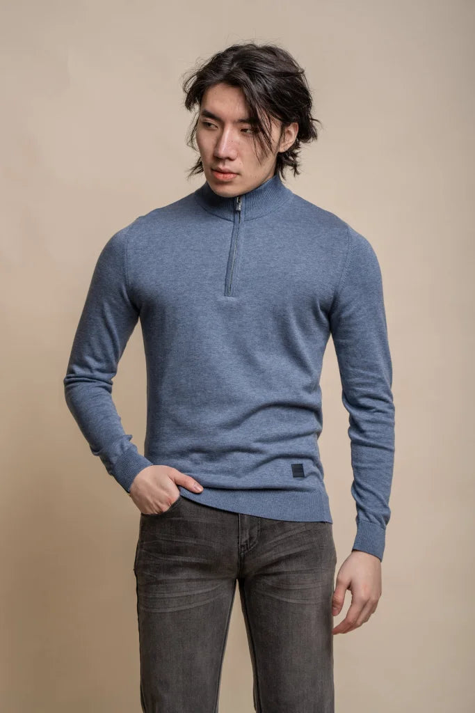 Cavani Avanti Grau - Herrenpullover mit Reißverschluss - S