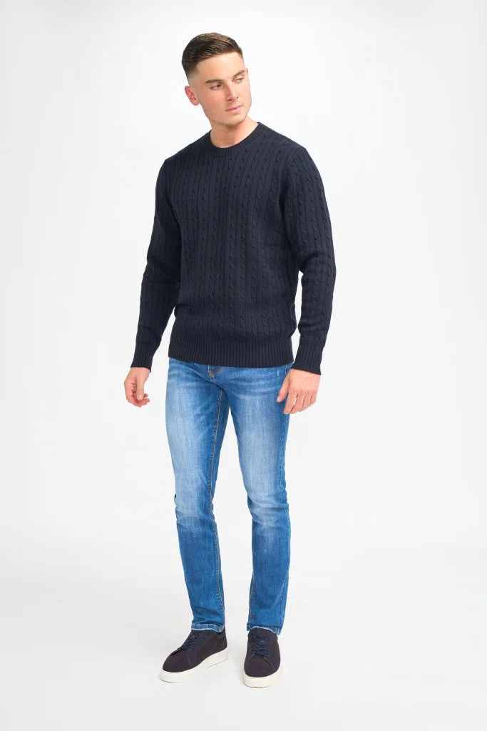 Cavani Foston Navy - Woll-Kabelpullover für Herren