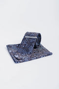 Cavani - Grau Navy Paisley Krawattenset