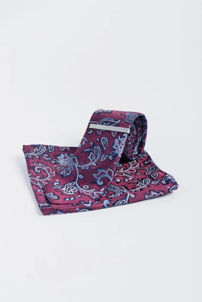 Cavani - Wein Navy Paisley Krawattenset - gentleman set