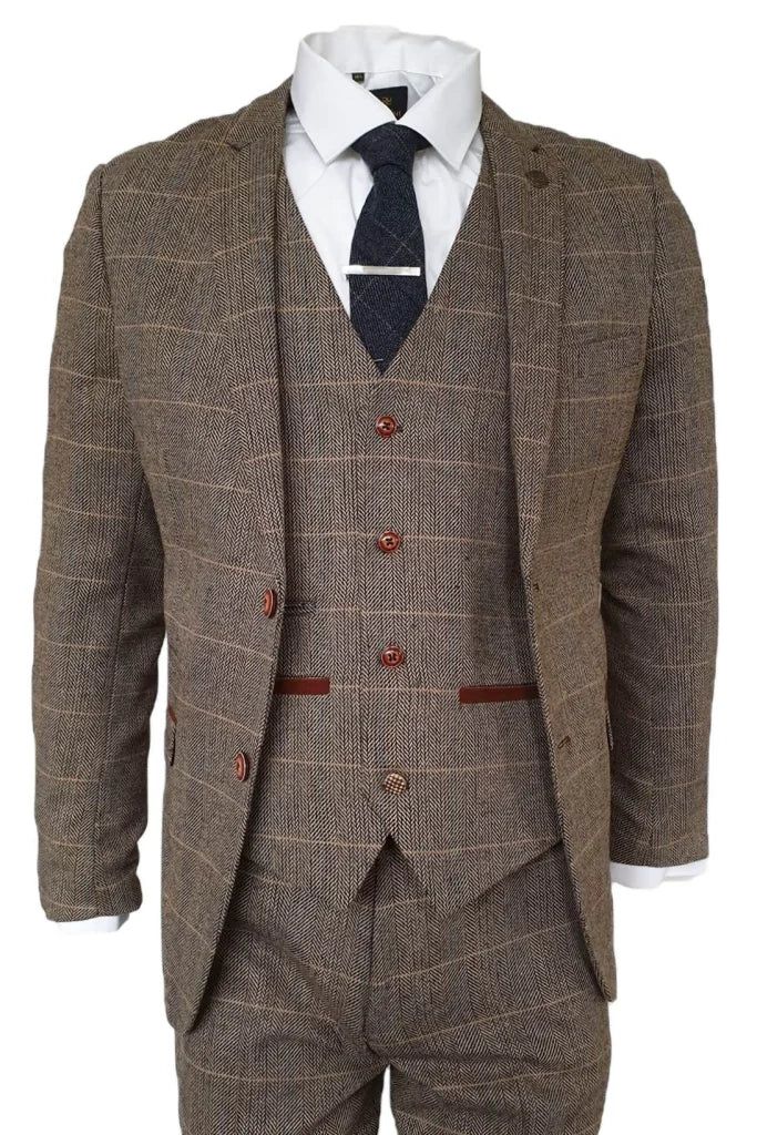 Dreiteiliger Anzug Peaky Blinders Outfit Herringbone Brown