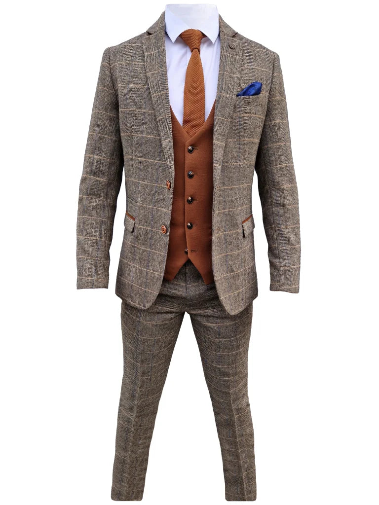 Dreiteiliger Herrenanzug Marc Darcy Herringbone Brown - Mix