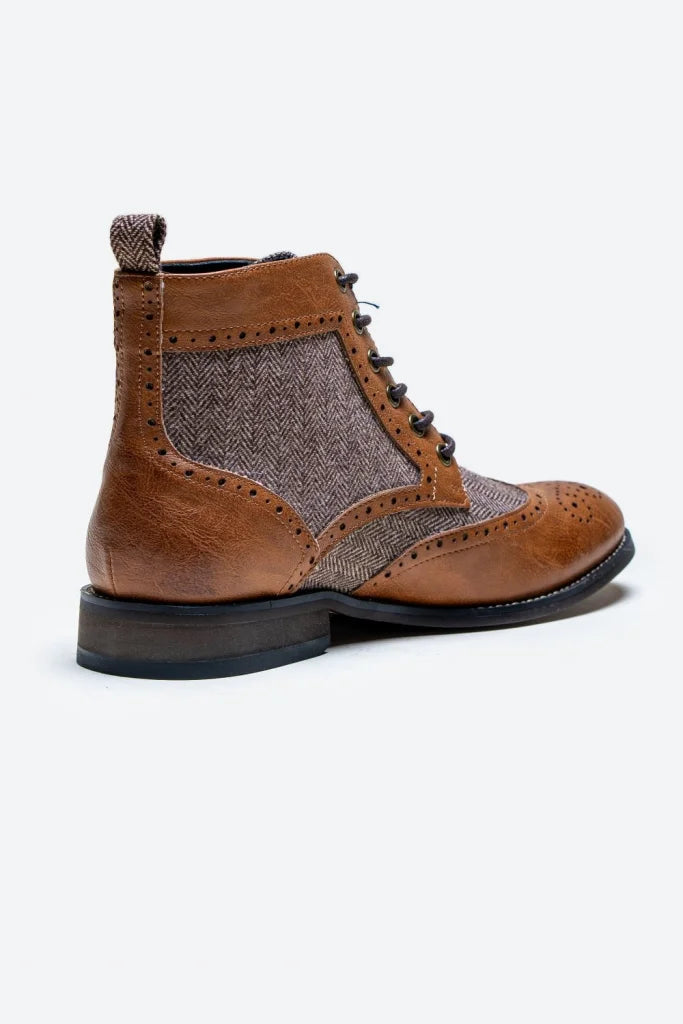 Hellbraune Tweed - Schnürstiefel | Cavani Jones Tan