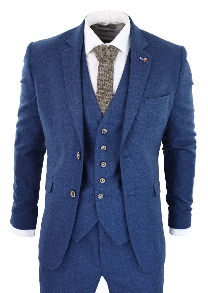 Herren Anzug Tweed slimfit Orson blau - driedelig pak