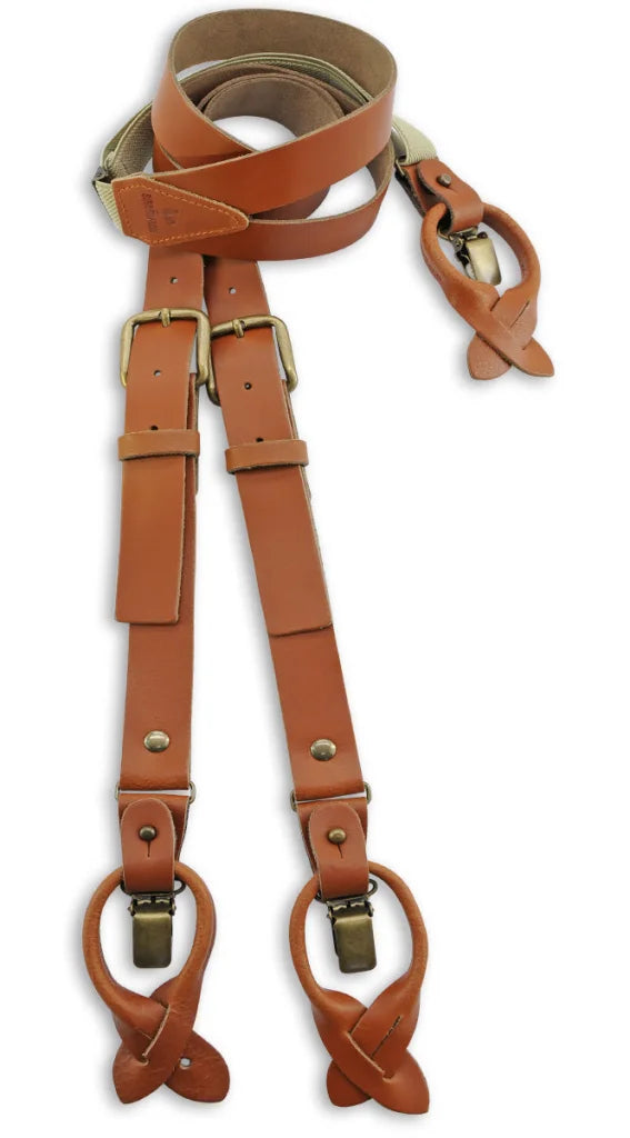 Klassische Leder - Hosenträger cognac - bretels