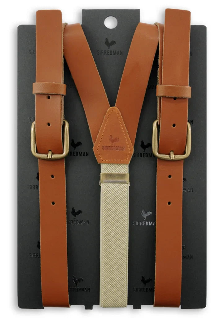 Klassische Leder - Hosenträger cognac - bretels