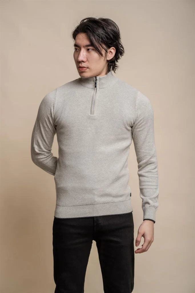 Kyle Mid Grey - Pullover für Herren mit Reißverschluss