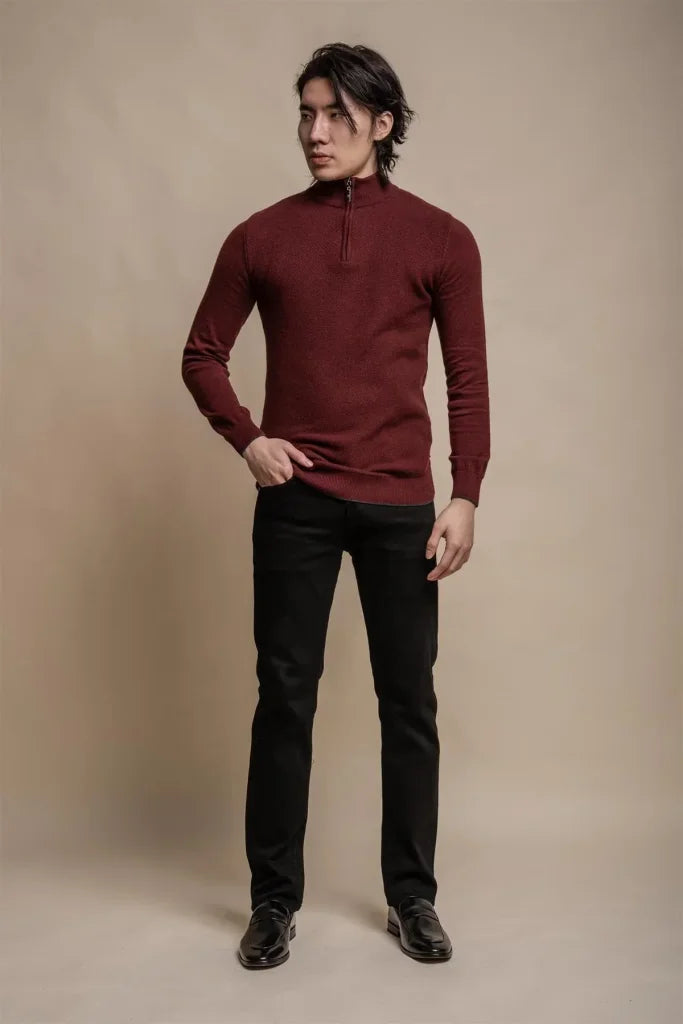 Kyle Wine Red - Pullover für Herren mit Reißverschluss