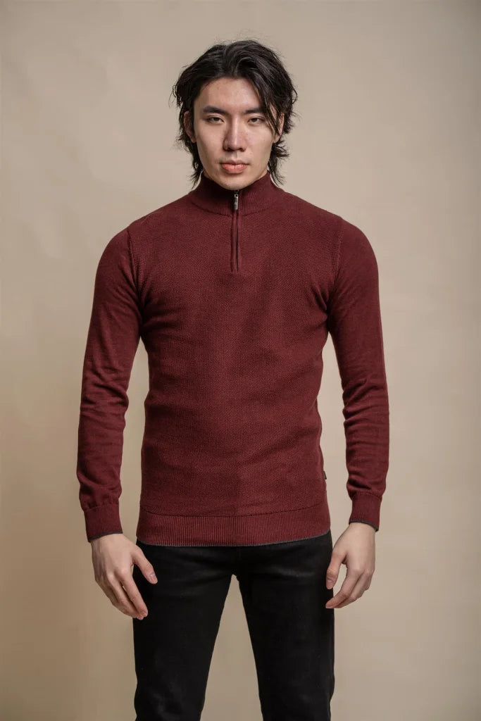 Kyle Wine Red - Pullover für Herren mit Reißverschluss