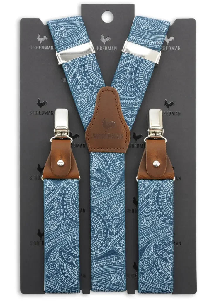 Luxe Hosenträger handgemacht Paisley Sketch Blau - Blau