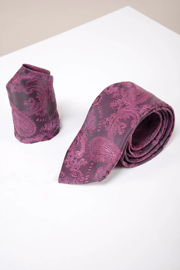 Marc Darcy Gentleman's Set Berry Paisley Krawatte und Einstecktuch