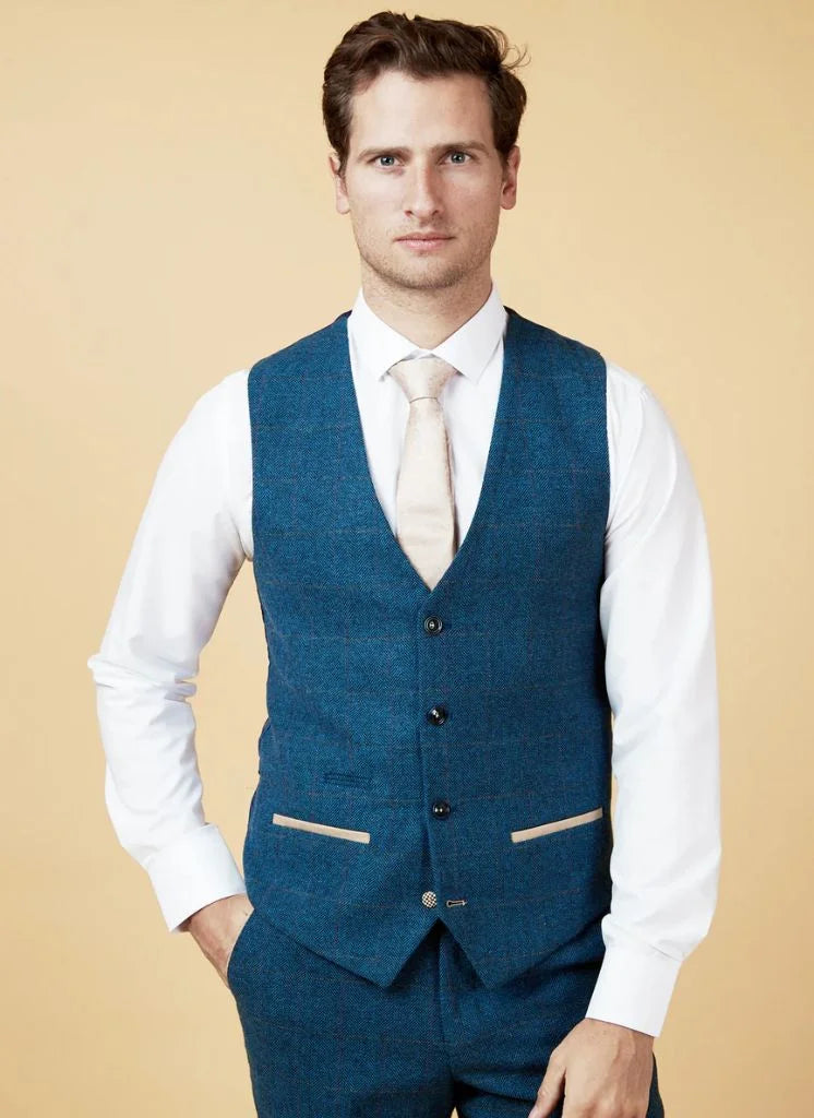 Marc Darcy - Weste Dion Blue Tweed