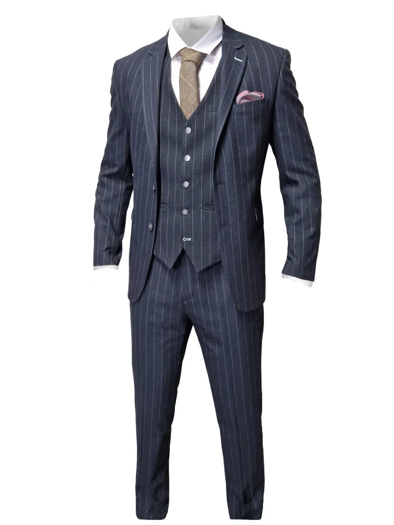 Marineblau gestreiftes Herrenanzug - Cavani Invincible Suit