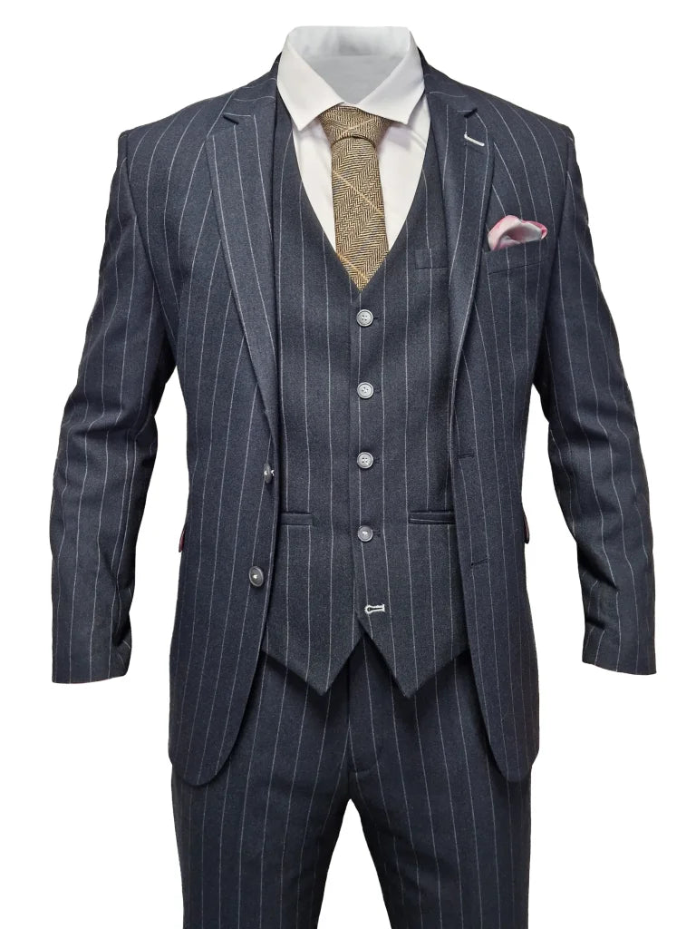 Marineblau gestreiftes Herrenanzug - Cavani Invincible Suit