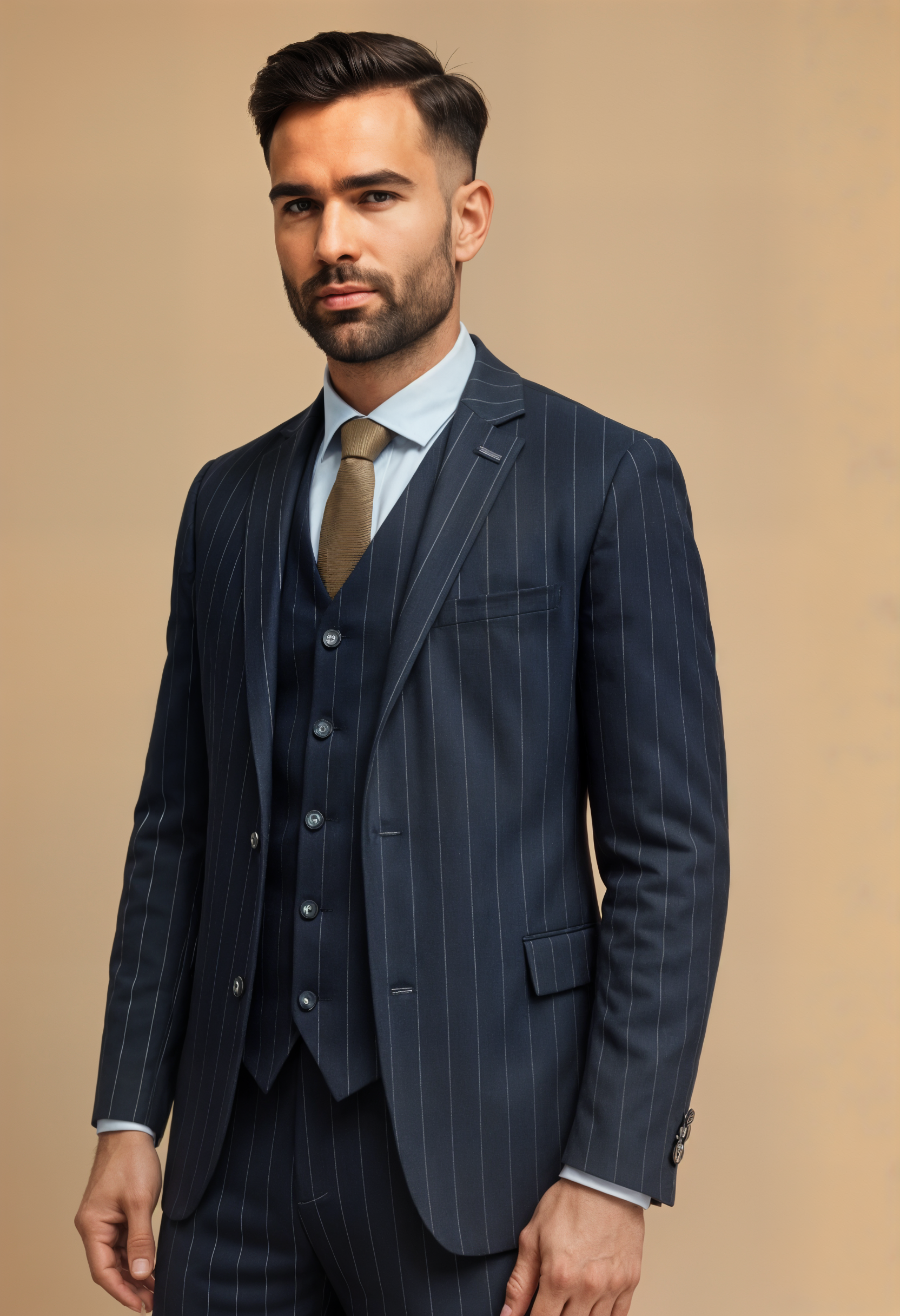 Marineblau gestreiftes Herrenanzug - Cavani Invincible Suit