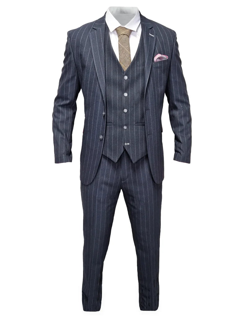 Marineblau gestreiftes Herrenanzug - Cavani Invincible Suit