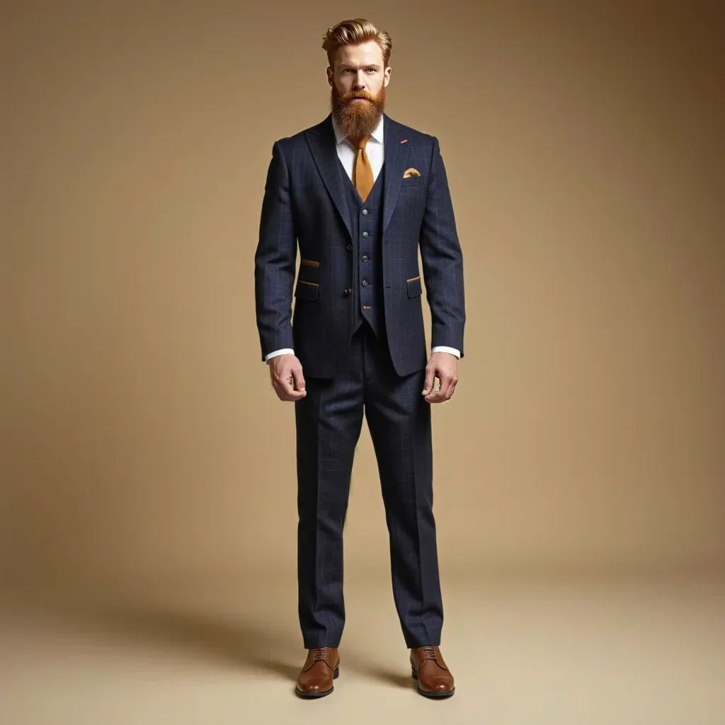 CASTLESON Admiral - Herrenanzug Marineblauer Check