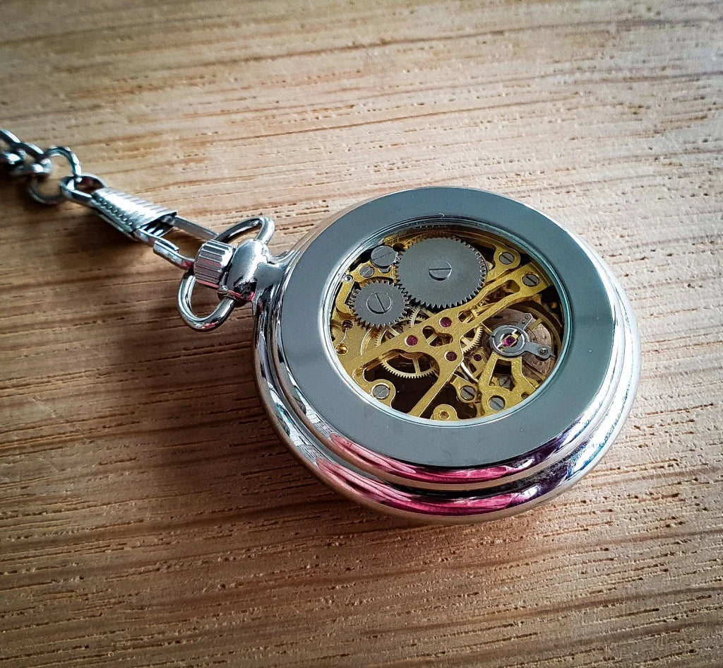 Retro Pocket Watch Skeleton Silber - pocketwatch