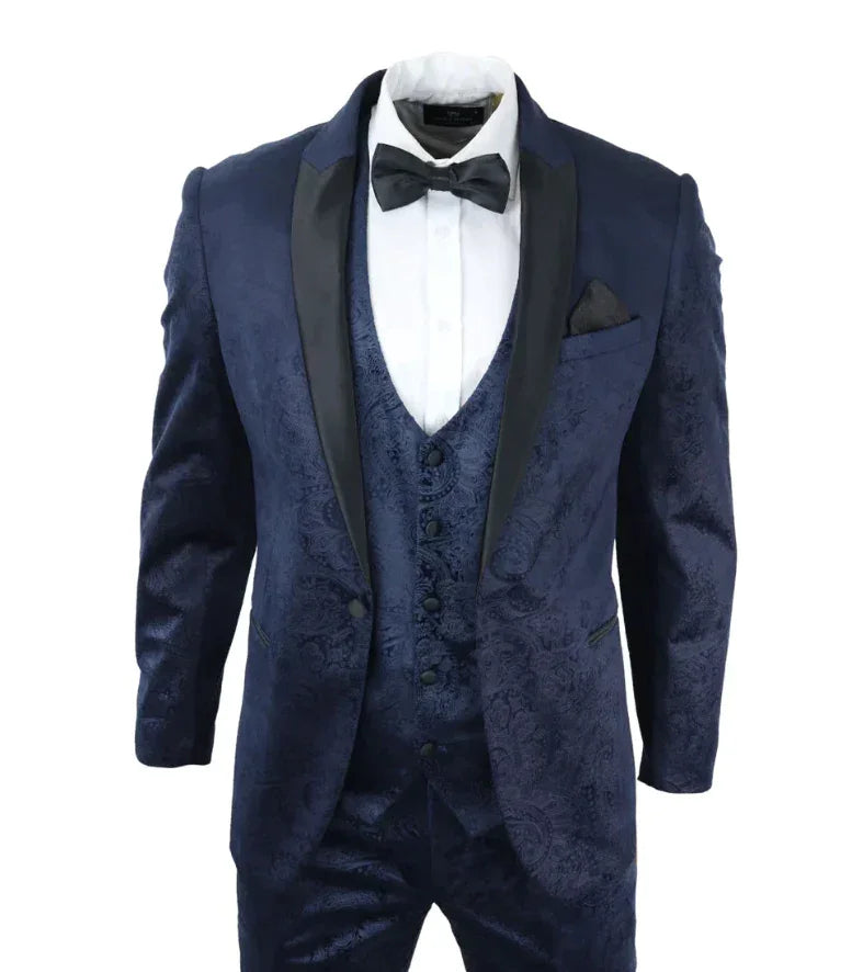 Smoking Navy Samt Paisley - tuxedo