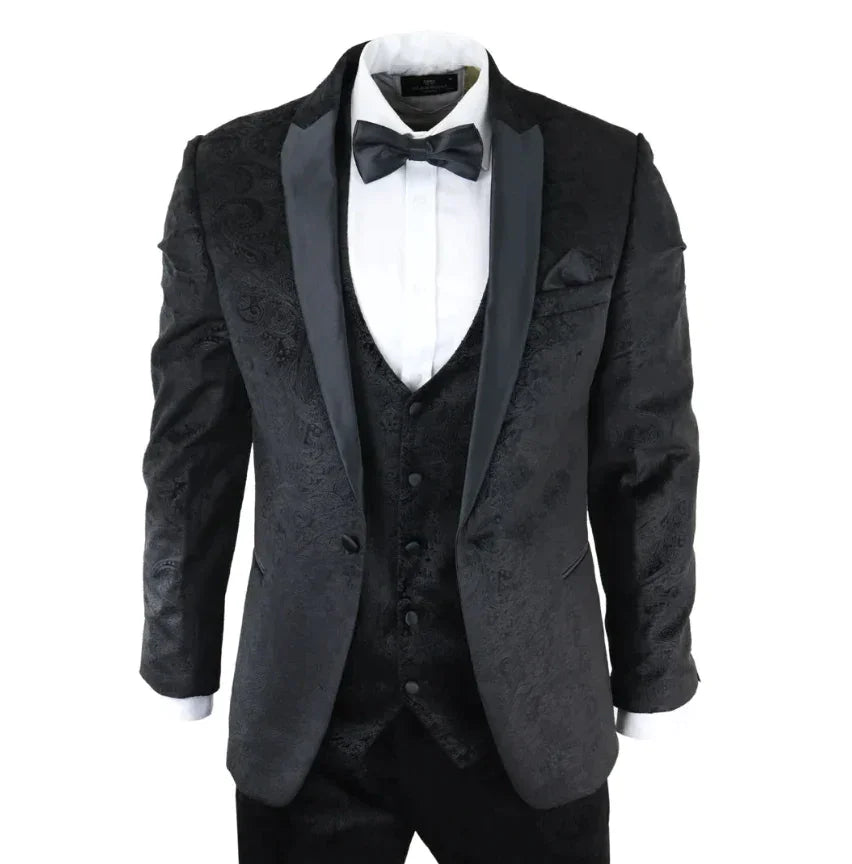 Smoking Schwarz Samt Paisley - tuxedo