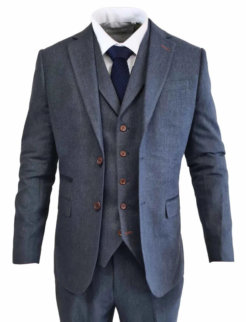 TAVERNY Chief - Herrenanzug marineblauer Tweed - driedelig