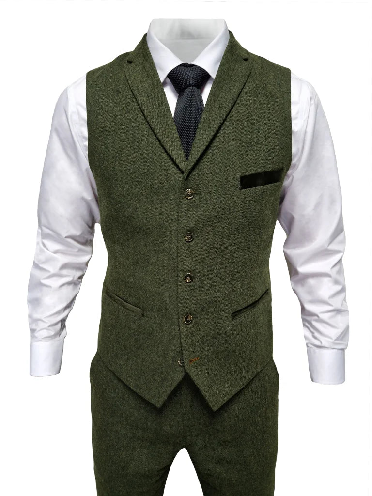 TAVERNY Chief - Herrenanzug Olive Tweed - driedelig pak