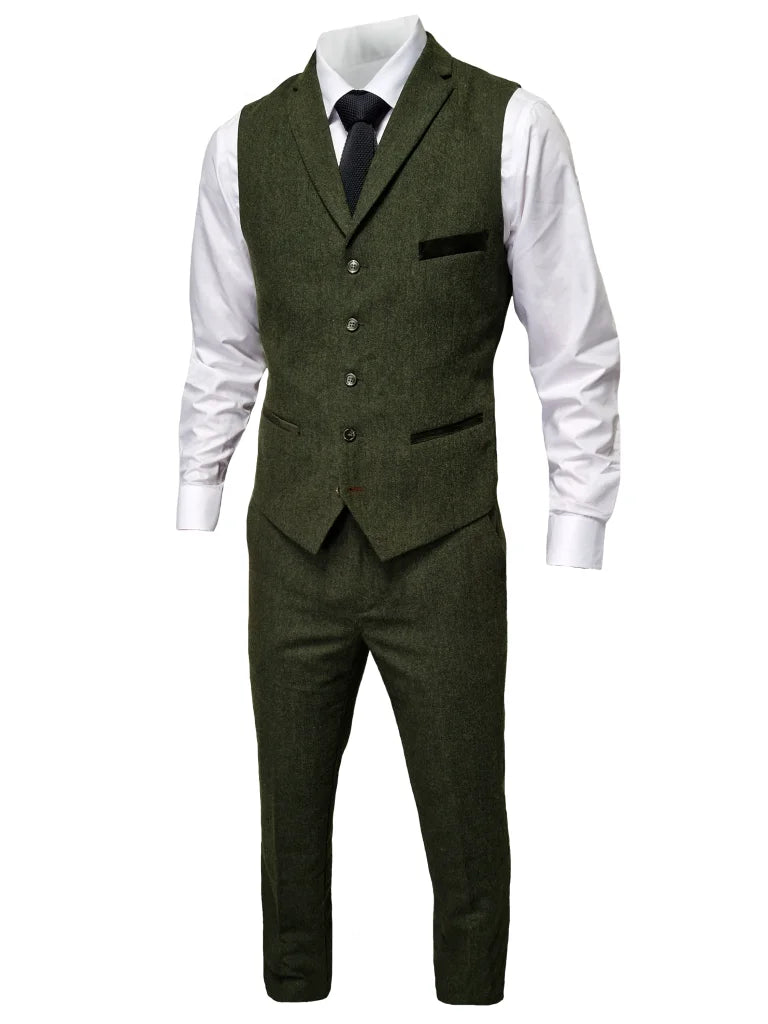 TAVERNY Chief - Herrenanzug Olive Tweed - driedelig pak