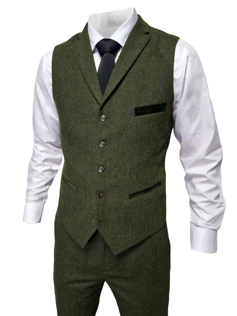 TAVERNY Chief - Herrenanzug Olive Tweed - driedelig pak