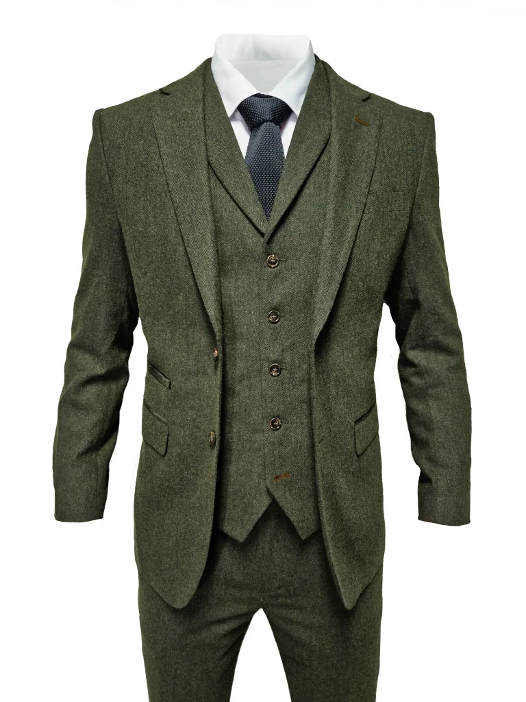 TAVERNY Chief - Herrenanzug Olive Tweed - driedelig pak